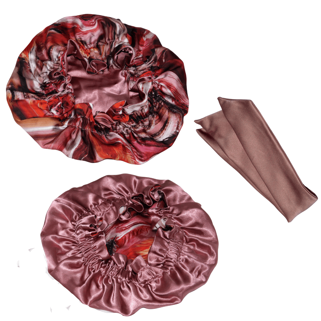 Bonnet élastique prune Clarissa et bandeau rose Rosalia - ALEGRIHEAD
